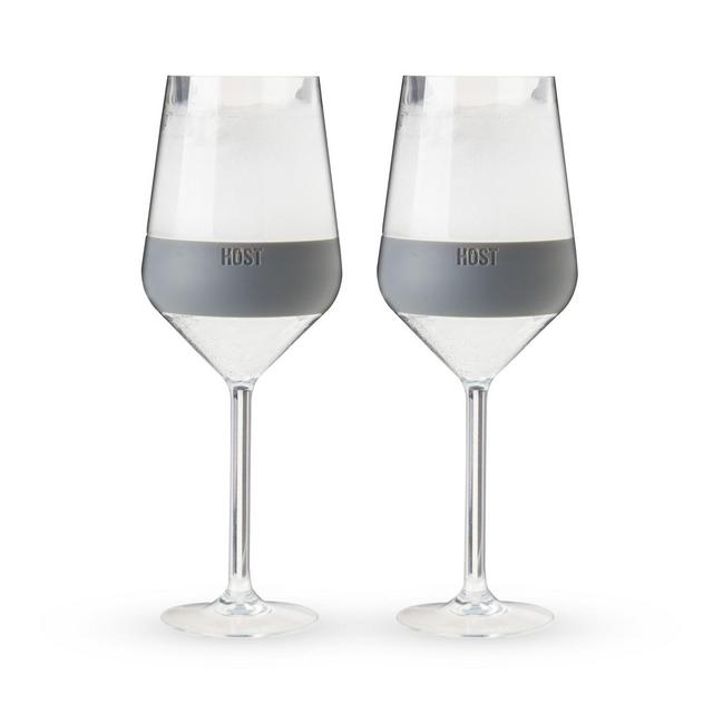 HOST Wine Freeze Double-Walled Stemmed Wine Glasses Freezer Cooling Cups and Insulated Silicone Grip, 6.5 Oz Plastic Tumblers, Gray, Set of 2