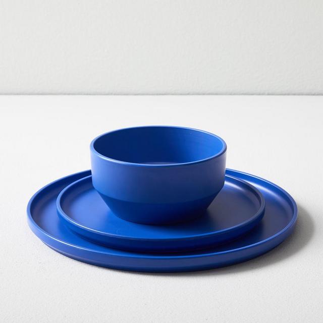 Modern Melamine Salad Plate & Dinner Plate & Cereal Bowl, Landscape Blue, Set of 12