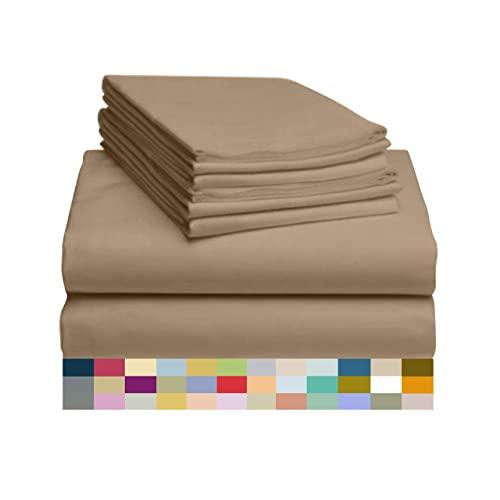 LuxClub 6 PC Sheet Set Bamboo Sheets Deep Pockets 18" Eco Friendly Wrinkle Free Sheets Machine Washable Hotel Bedding Silky Soft - Dark Khaki Queen