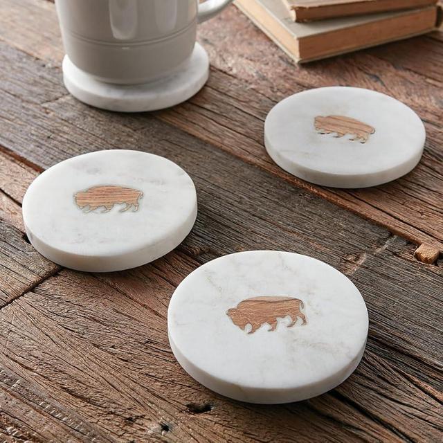 BLACK FOREST DECOR American Bison Marble Coasters - Set of 4