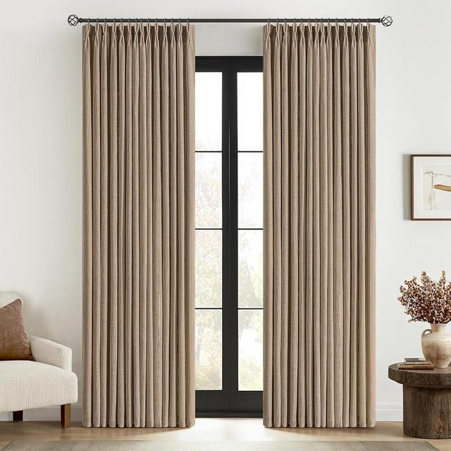 MIULEE Pinch Pleated Thick Linen Curtains 90 Inches Long 2 Panels for Living Room Bedroom, Linen Texture Memory Trained Brown Drapes Pleat Back Tab Light Filtering Country Farmhouse Burlap Curtains