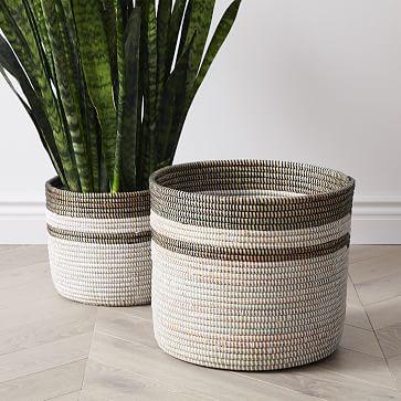 Colorblocked Basket Floor Planters (Size: 15"D x 12"H)