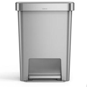 simplehuman 45L Rectangular Plastic Liner Rim Step Trash Can