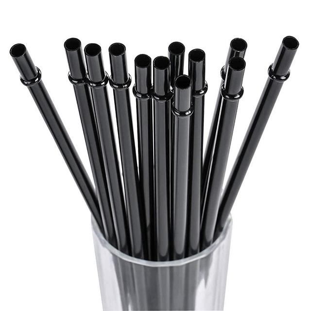 DAKOUFISH 9 Inch Clear Reusable Plastic Replacement Drinking Straws for Short Mini Mason Jar,Tumblers, Set of 12 Pcs Straws with Cleaning Brush (9inch,Black)