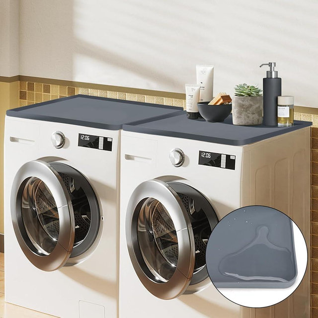 Resslape 2Pack Washer And Dryer Covers for The Top,23.6" x23.6" Anti-slip Silicone Dryer Top Protector Mat, Waterproof Washing Machine Top Cover for Laundry (Grey)