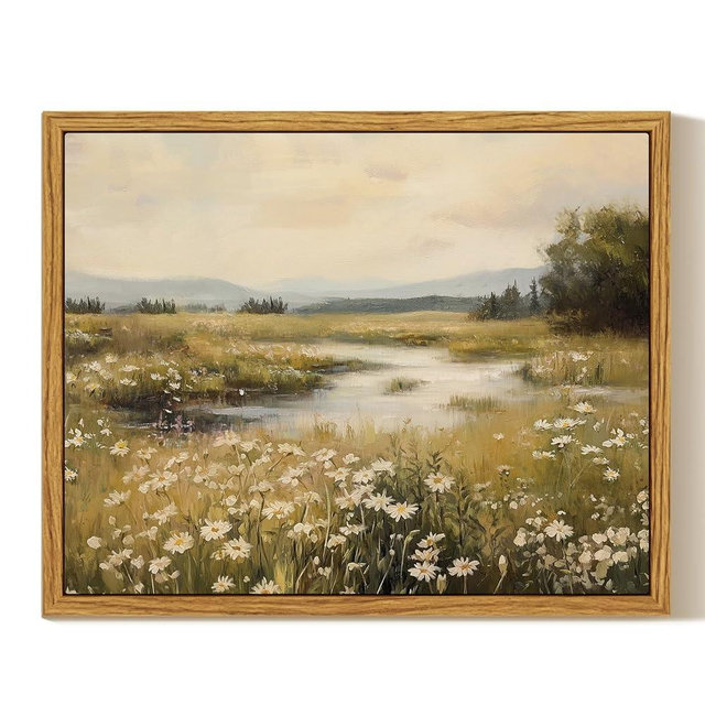 InSimSea Framed Canvas Wall Art, Vintage Floral Wildflower Field Prints Wall Decor for Living Room, Small Retro Landscape Painting Farmhouse Decorations for Bedroom Shelf Gift, 8x10inch