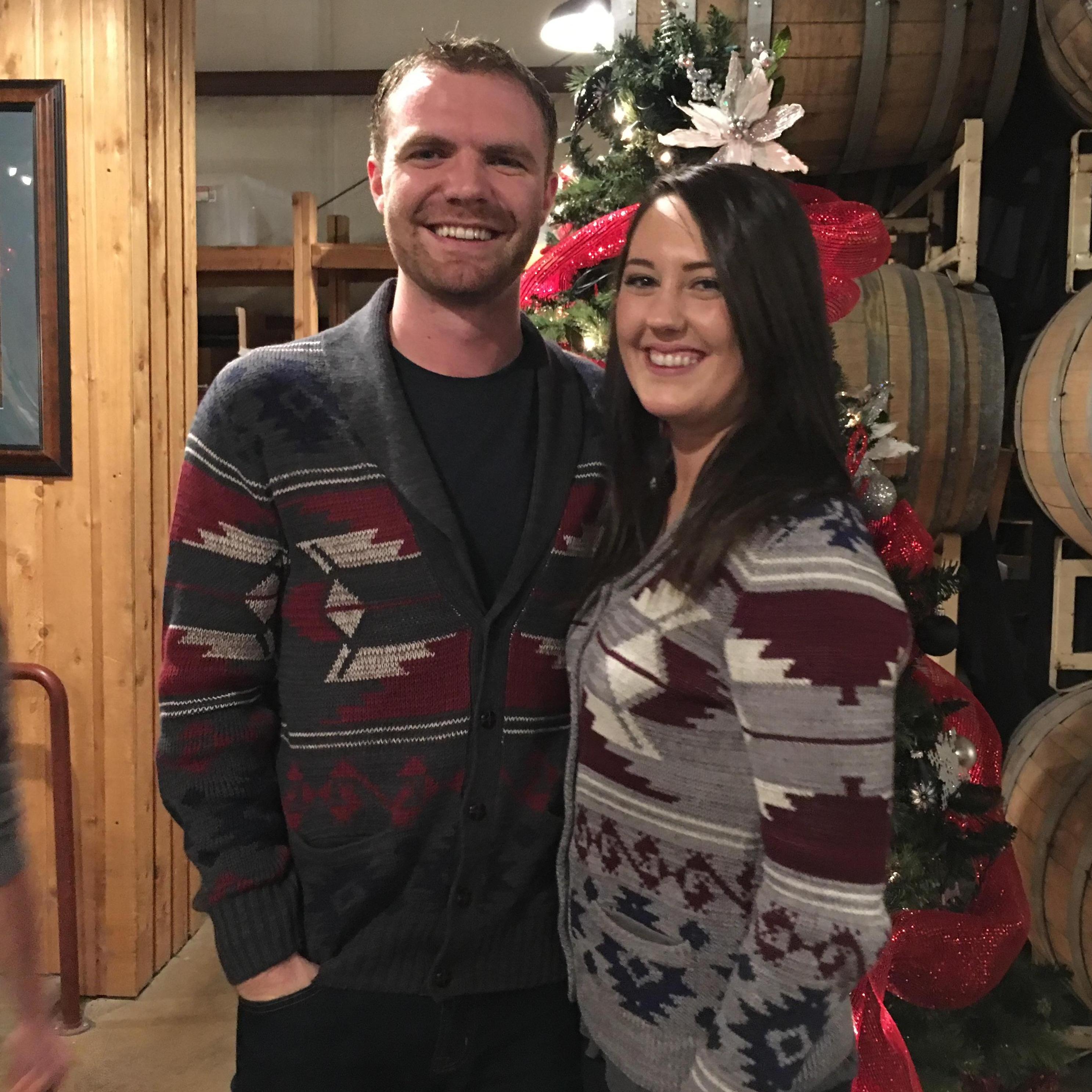 Wine tour bus in matching Adam Levine sweaters