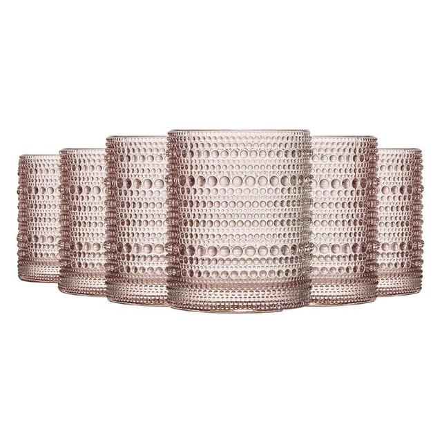 Champaign Beige Hobnail Drinking Glasses | Set of 6 | 11 OZ Bubble Design Vintage Glassware, Beverage Glasses Bubble Water, Wine, Old Fashioned Cocktail, Whiskey Rocks Glass Cup, Elegant Glassware
