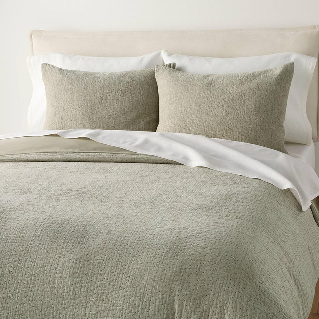 Full/Queen Gauze Stitch Pin Dot Duvet Cover Green - Hearth & Hand™ with Magnolia