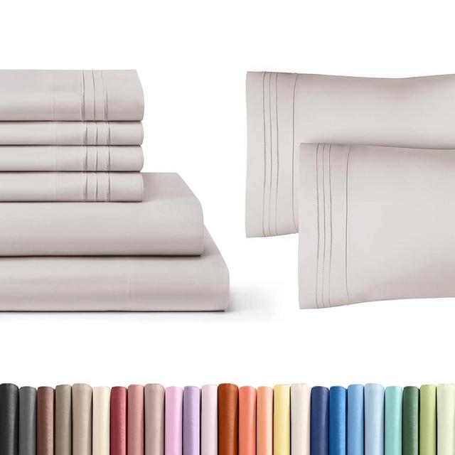 6 Piece Light Grey King Sheet Set + 2 Extra Pillowcases Bundle – 16” Deep Pockets – Flat Sheet 105 x 102, Fitted Sheet 78 x 80 and 6 Pillowcases 20 x 40 – Oeko-TEX King Size Fitted Sheet Set