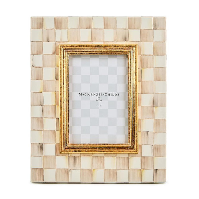 MACKENZIE-CHILDS Enamel 4" x 6" Frame, Cute Picture Frame, Brown-and-White Mocha Check