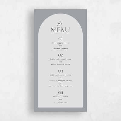 Pewter Gray, Grey Wedding Menu - Spencer