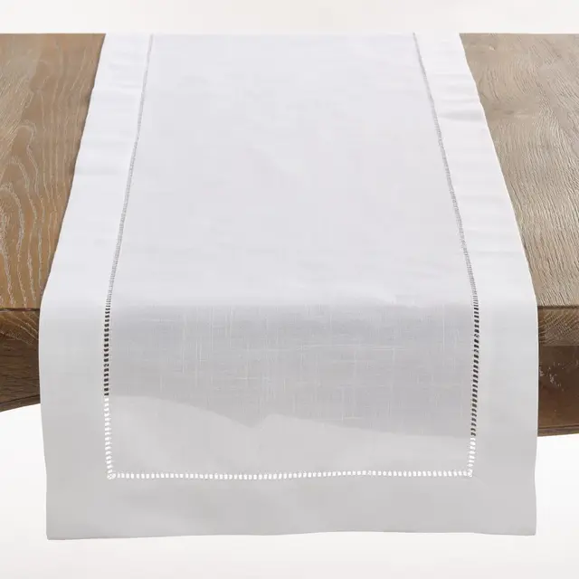 Saro Lifestyle Classic Hemstitch Border Table Runner, White, 16" x 90"