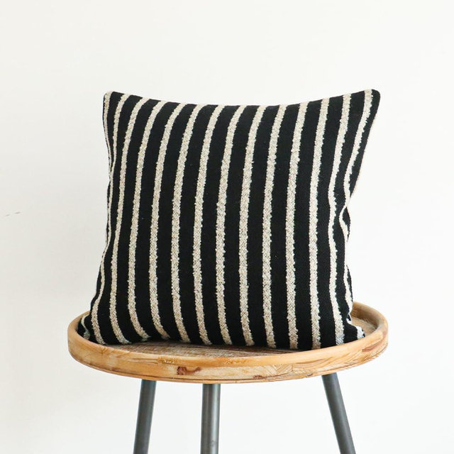 Jonhier Black Striped Boho Throw Pillow Cover, Modern Boucle Textured Square Pillowcase for Sofa Couch Bed, Neutral Farmhouse Accent Decorative Cushion Cover for Living Room Bedroom, 20 x 20 inch