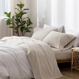 MooMee Bedding Sheet Set 100% Washed Cotton Linen Like Textured Breathable Durable Soft Comfy (Solid Light Tan, Full)