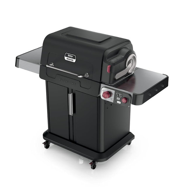 Ninja FlexFlame Grill and Smoker | Electric and Propane Grill, Roaster, BBQ Grill | 5-in-1 Cooking System | 3 Burner | Digital Control | Outdoor Cooking, Griddle, Pizza Maker | Black | PG301BK