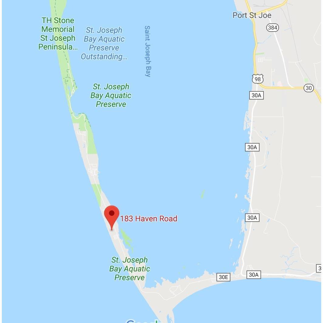 Zoomed in map showing Port St Joe to Cape San Blas