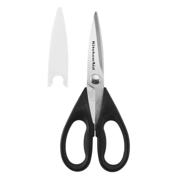 KitchenAid All Purpose Kitchen Shears with Protective Sheath Durable Stainless Steel Scissors, Dishwasher Safe, Soft Grip Comfort Handle, 8.72 Inch, Black