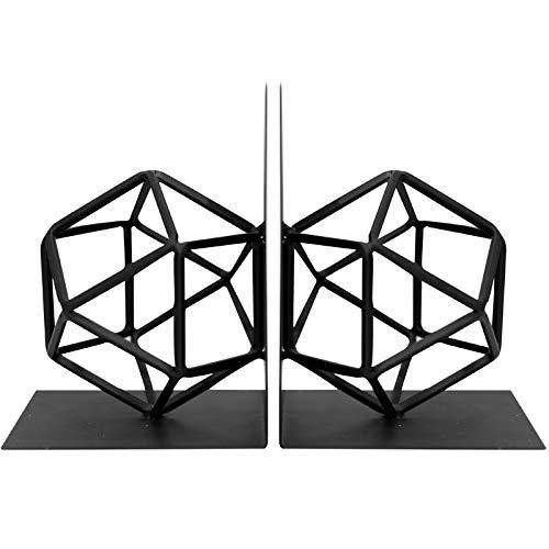 Agirlgle Bookends Decorative Book Ends Metal Black Heavy Duty Bookend Modern Geometric Design Book end Bookshelf Decor for Home Library Office School Book Display Desktop Organizer Gift