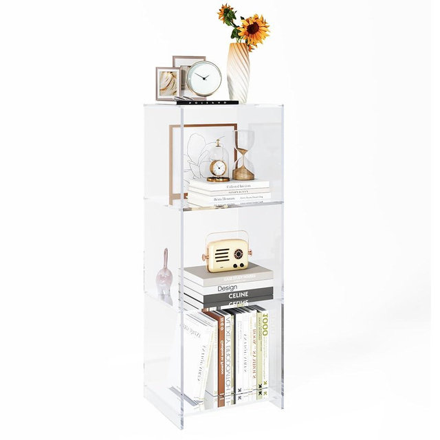 invisibiliter Acrylic Bookcase, 3 Tier Clear Floor Standing Bookshelf, 31.5 inch Tall Display Cube Storage Shelf Home Decor Furniture for Home, Office, Living Room, Bedroom
