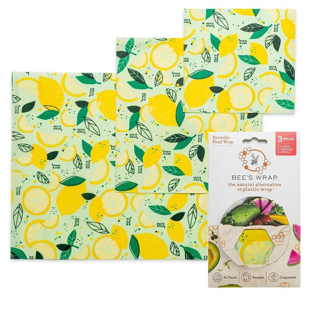 Bee's Wrap - Limited Edition - Beeswax Wraps for Food - 3 Pack of Assorted Beeswax Wraps - Small, Medium & Large Wrap - Plastic Free Made in USA Reusable Natural Food Wrap - Fresh Squeeze Print