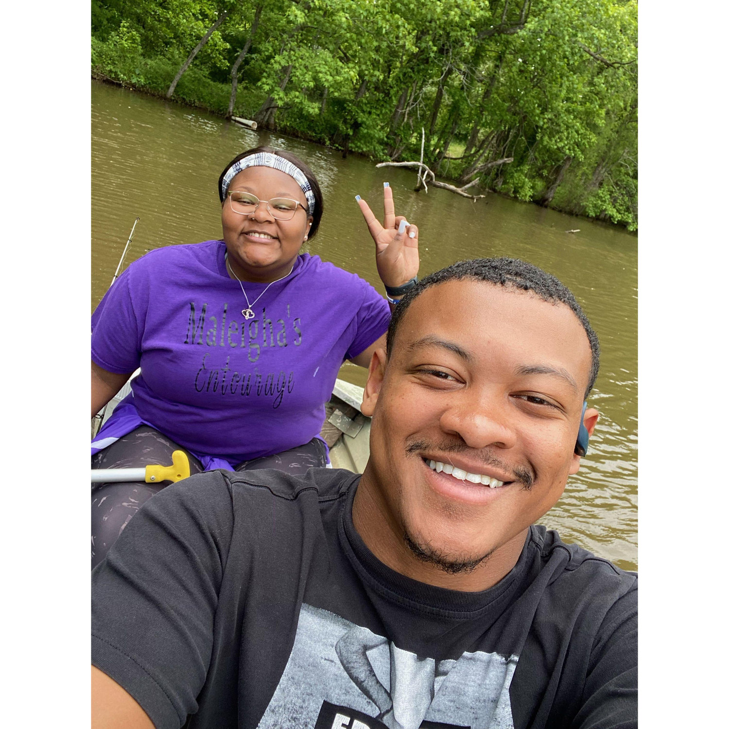 Rodney was shocked that he got Aaliyah to come fishing with him, so he was super excited to get her in the boat! She doesn't look like it in the picture, but she was scared she would fall in "that dirty water!"