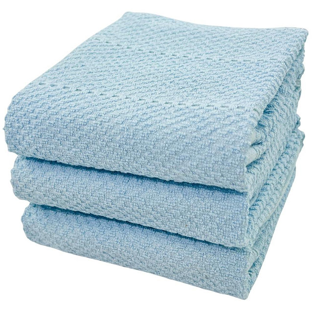 Coastal Sky Light Blue Kitchen Hand Dish Towels: Oversized 28" x 18", 100% Cotton Cloth Soft Cleaning Drying Absorbent Textured Design, Set of 3 Multipurpose for Everyday Use