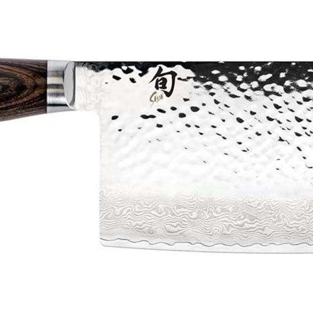 Shun Premier 7" Cleaver, Handcrafted Japanese Vegetable Knife, VG-MAX Core with Damascus Stainless Steel Cladding, Pakkawood Handle, Chinese Cleaver for Processing Large Vegetables