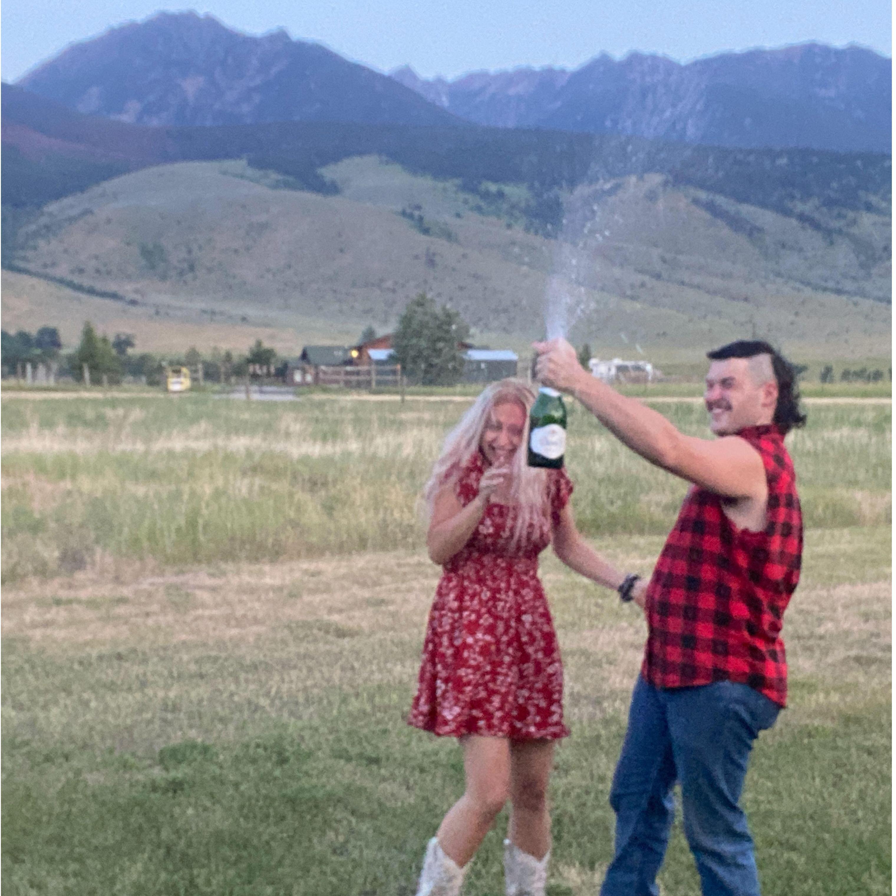 celebrating with champagne