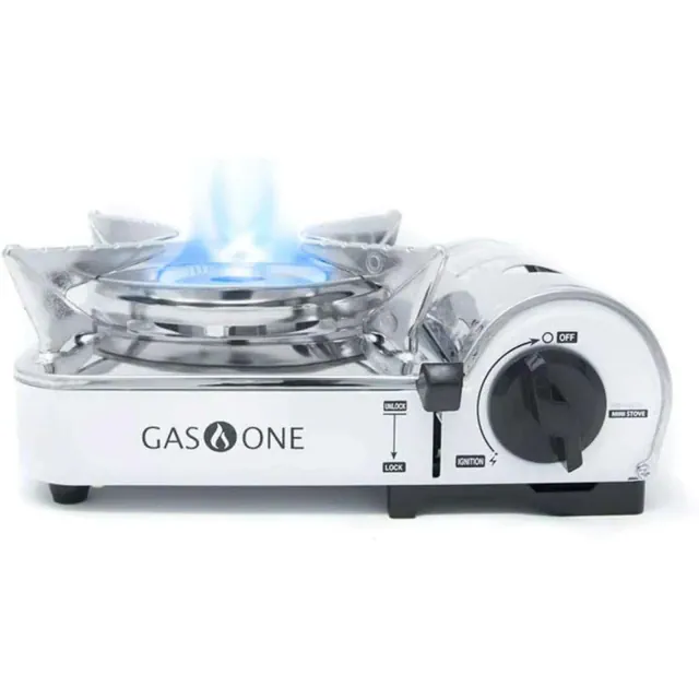 GasOne GS-800 Emergency Gear Camping Mini Butane Portable Gas Stove with Carrying Case, Stainless Steel, White