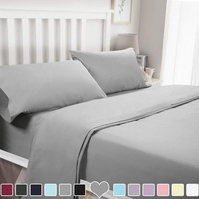 BYSURE 4 Piece Luxury Bed Sheet Set(Queen,Light Grey) - Ultra Soft 1800 Thread Count Double Brushed Microfiber,Deep Pockets,Wrinkle Fade Resistant Cooling Bedding
