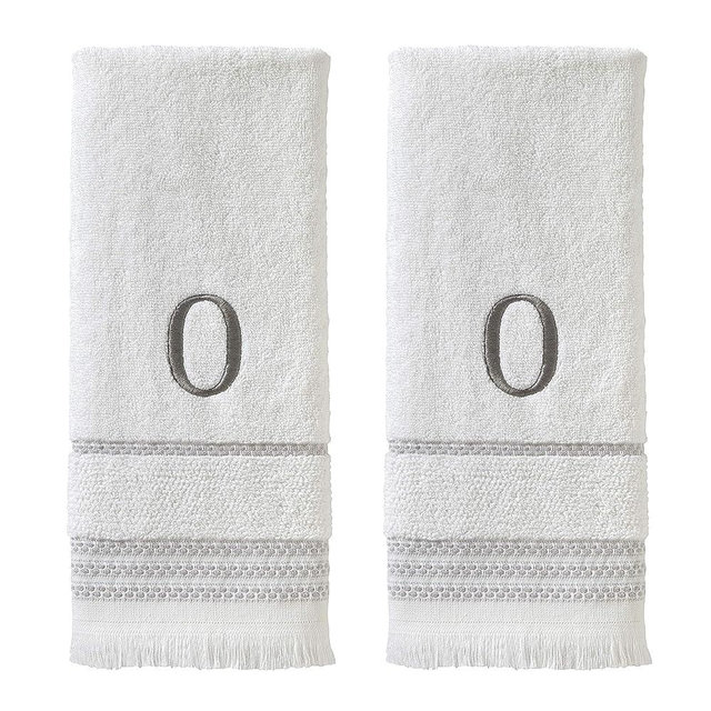 SKL Home Casual Monogram Hand Towel Set, O, 16x26, White 2 Count