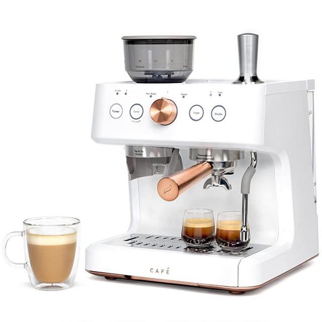 Café Bellissimo Semi Automatic Espresso Machine + Milk Frother | WiFi Connected, Smart Home Kitchen Essentials | Built-In Bean Grinder, 15-Bar Pump & 95-Ounce Water Reservoir | Matte White