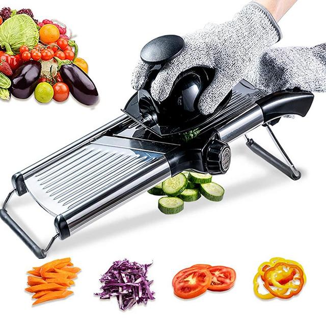 Mandoline Slicer with Protective Gloves -VEKAYA, Slice Julienne for Cheese Carrot Potato Chip Onion French Fry,  Efficient Kitchen Cutter Chopper for Vegetable Time Saver