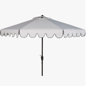 Safavieh PAT8010A Collection Venice Navy and White Single Scallop 9Ft Crank Outdoor Push Button Tilt Umbrella