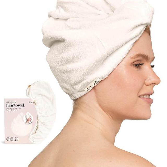 Kitsch Microfiber Hair Towel Wrap for Women - Valentines Gift for Her, Microfiber Towel, Super Absorbent, Quick Dry, Anti-Frizz - for Long and Short Hairs, Turbans for Women, Hair Wrap - White Ivory