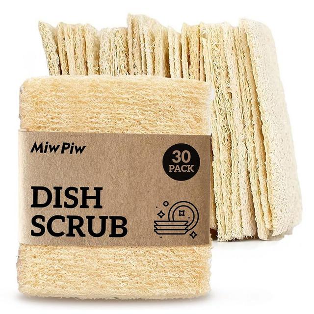 Natural Loofah Dish Sponge (Pack 30) Multipurpose Dish Sponges - 100% Biodegradable Compostable Dishwashing Scouring Pad Zero Waste (2.75" x 2.75" Each)