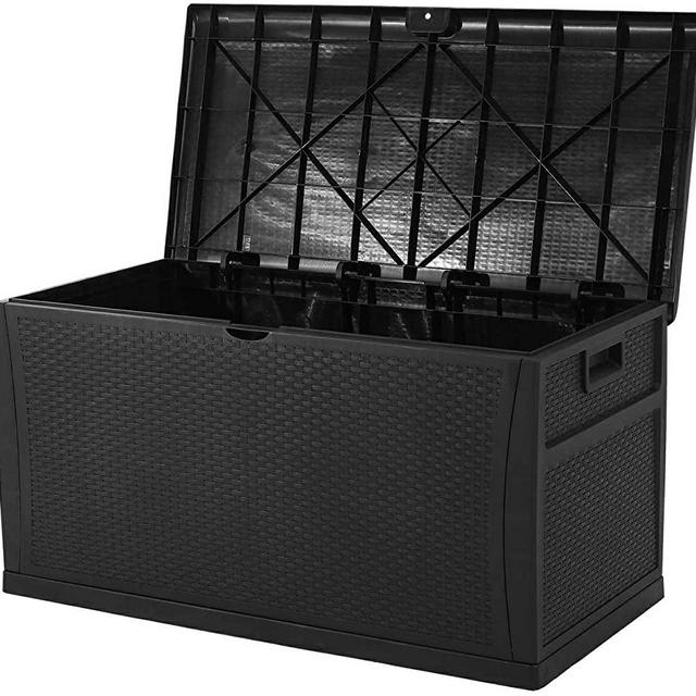 Oakmont Waterproof Patio Deck Box Outdoor Storage Container Garden Furniture 120 Gallon, Black