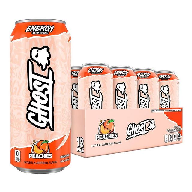 GHOST Energy Drink - 12-Pack, Peaches, 16oz - Energy & Focus & No Artificial Colors - 200mg of Natural Caffeine, L-Carnitine & Taurine - Gluten-Free & Vegan