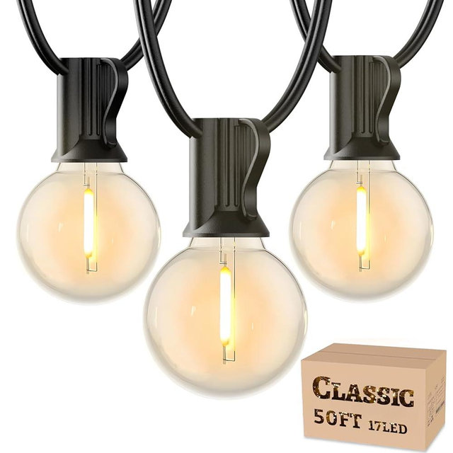 RTTY Outdoor String Lights 50ft, G40 Led Patio Globe Lights with 18pcs Plastic Bulbs, Shatterproof Waterproof Connectable Hanging for Porch Cafe Bistro Backyard Gazebo Balcony Deck Party