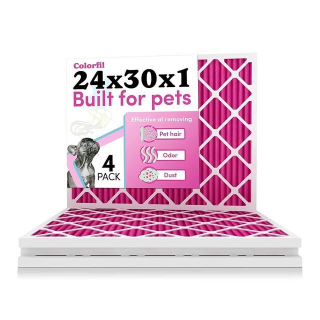 24x30x1 Air Filter by Colorfil | Color Changing Filters for Cat and Dog Odor | MERV 8 Furnace AC Filter for Pet Hair and Dust | 23.9"x29.9"x0.75" Exact Size | Pack of 4