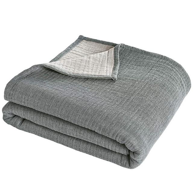 PHF 100% Cotton 3 - Layer Adult Muslin Blanket King Size 108" x 90" - Soft Skin-Friendly Breathable and Lightweight - Perfect for Home Decoration Couch Bed Sofa for All Season Grey