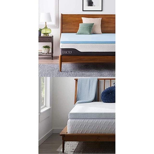 LUCID 2 Inch Gel Memory Foam Topper Zippered Enclosure Mattress Topper Cover, Twin