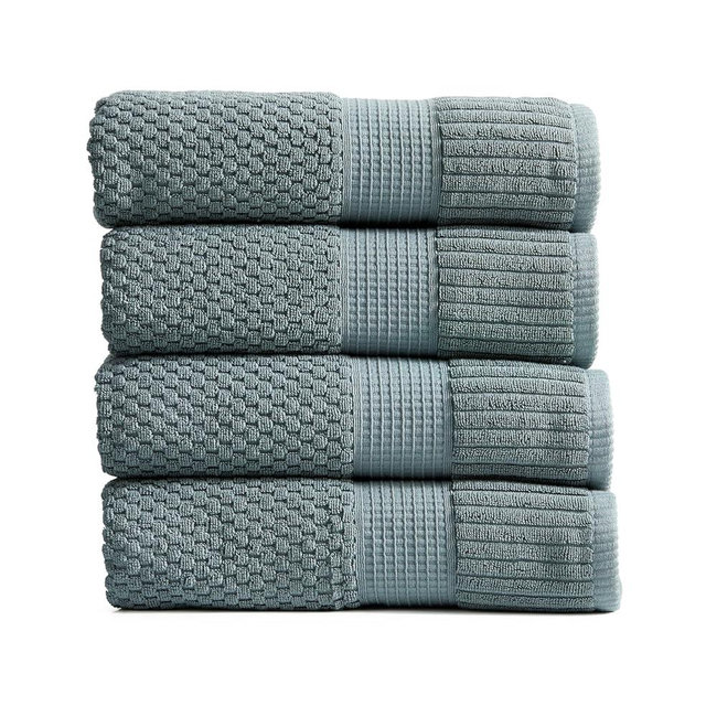 NY Loft 100% Cotton Bath Towel 4 Pack | Super Soft & Absorbent Quick-Dry Bath Towels 30" x 52" | Textured and Durable Cotton | Premium Thick Towels | 4 Pack Bath Towel - Stormy Sea