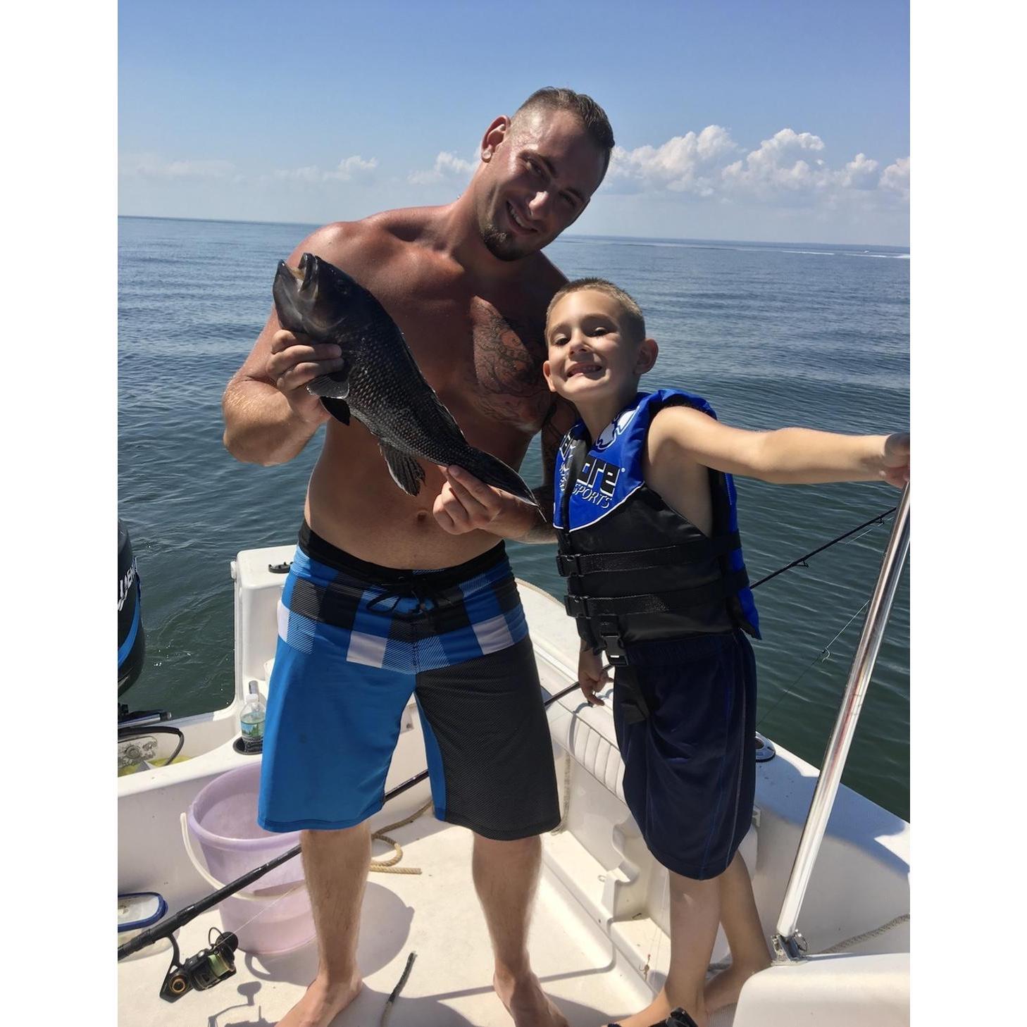 August 5, 2017 - First time his son went out on the boat and caught a fish!