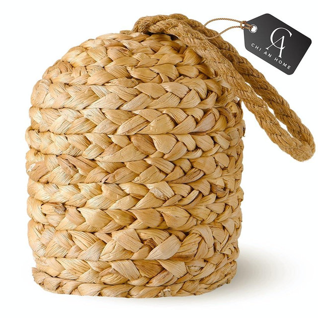 CHI AN HOME 4.4lb Natural Wicker Door Stopper, Floor-Friendly, Rustic Cylinder Door Stop, Cute Door Stopper, Stylish Home Decor Solution for Boho Farmhouse Style Decor