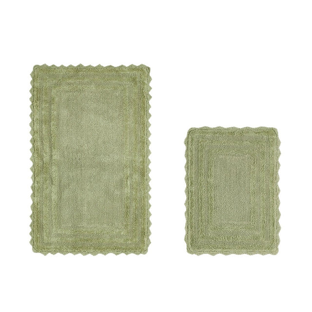 Better Trends Lilly Crochet 100% Cotton Tufted Reversible 2 PC Bath Rug Set - Sage