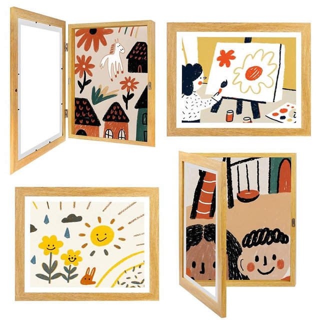 Clebay 4-Pack Kids Artwork Frames 10x12.5 Front Opening Kids Art Frame for Wall Art work Picture Display Holds 50+ Pcs for Kids Drawings Changeable Frames for Kids' Artwork Storage and Display – Wood