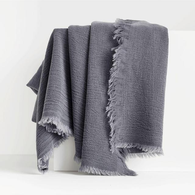 Olind Blue Fringed Throw Blanket