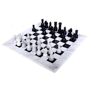 RADICALn 16 Inches Large Handmade White and Black Weighted Marble Full Chess Game Set Staunton and Ambassador Style Marble Tournament Chess Sets for Adults - Non Wooden - Non Magnetic - No Digital Dgt